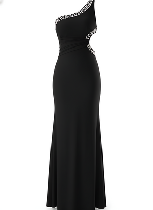 Fitted Formal Dress One Shoulder Embellished Maxi Gown