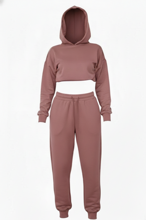 Matching Oversized Hooded Long Sleeve Cropped Top Ribbed Tracksuit