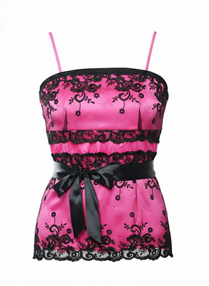 Front Lace Embroidered Corset Style Cami Top