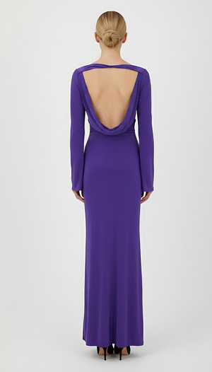 Purple Backless Maxi Knot Waist Bodycon Dress