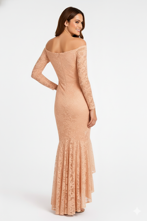 Stone Floral Bodycon Lace Off-Shoulder Maxi Dress