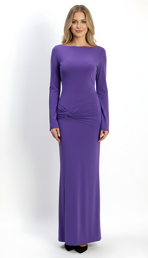 Purple Backless Maxi Knot Waist Bodycon Dress