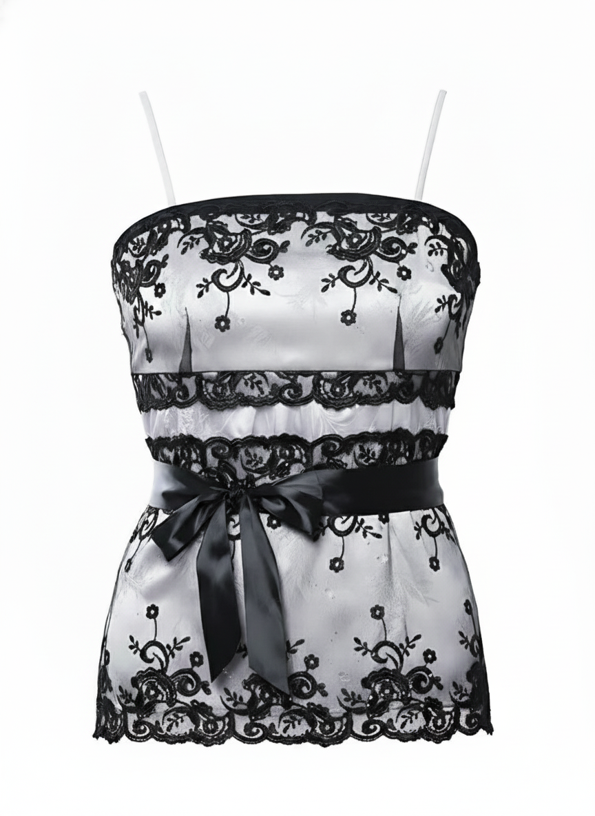 Front Lace Embroidered Corset Style Cami Top