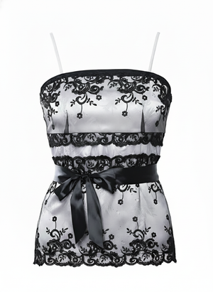 Front Lace Embroidered Corset Style Cami Top