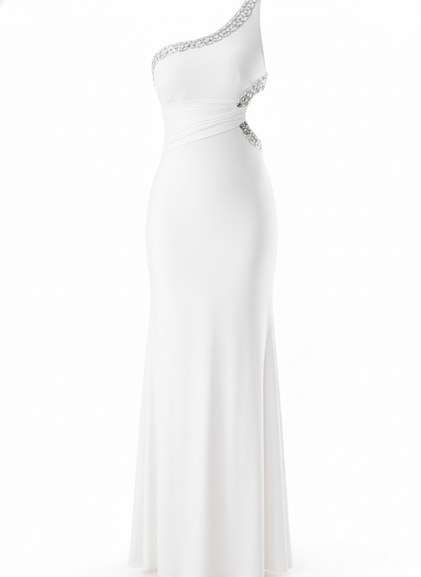 Fitted Formal Dress One Shoulder Embellished Maxi Gown