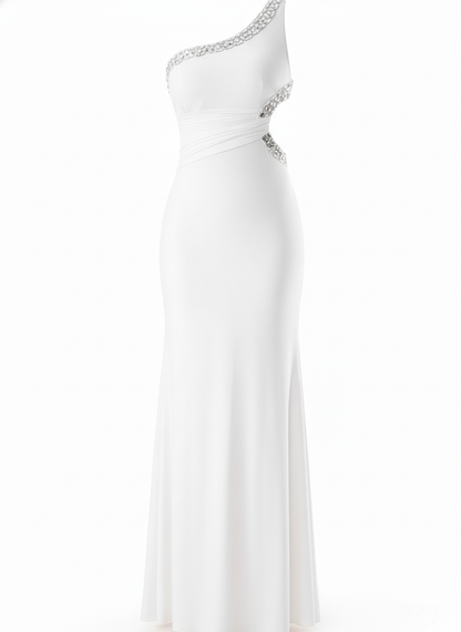 Fitted Formal Dress One Shoulder Embellished Maxi Gown
