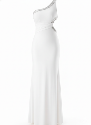 Fitted Formal Dress One Shoulder Embellished Maxi Gown