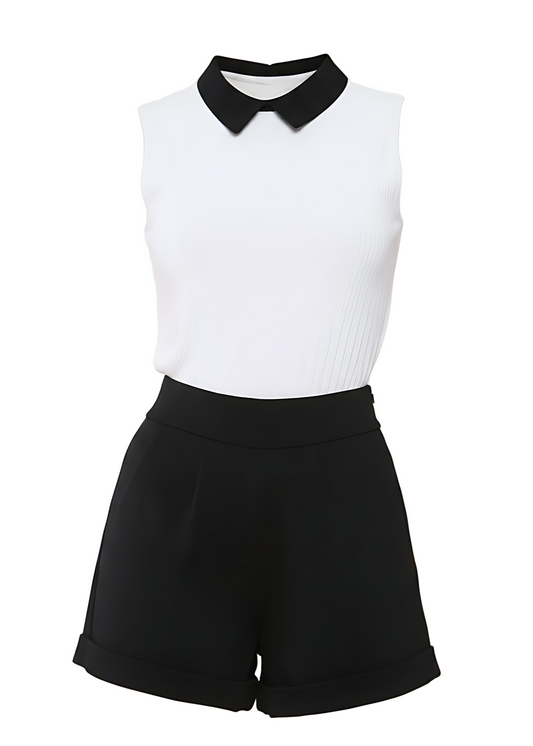 Monochrome Contrast Collar Sleeveless Playsuit
