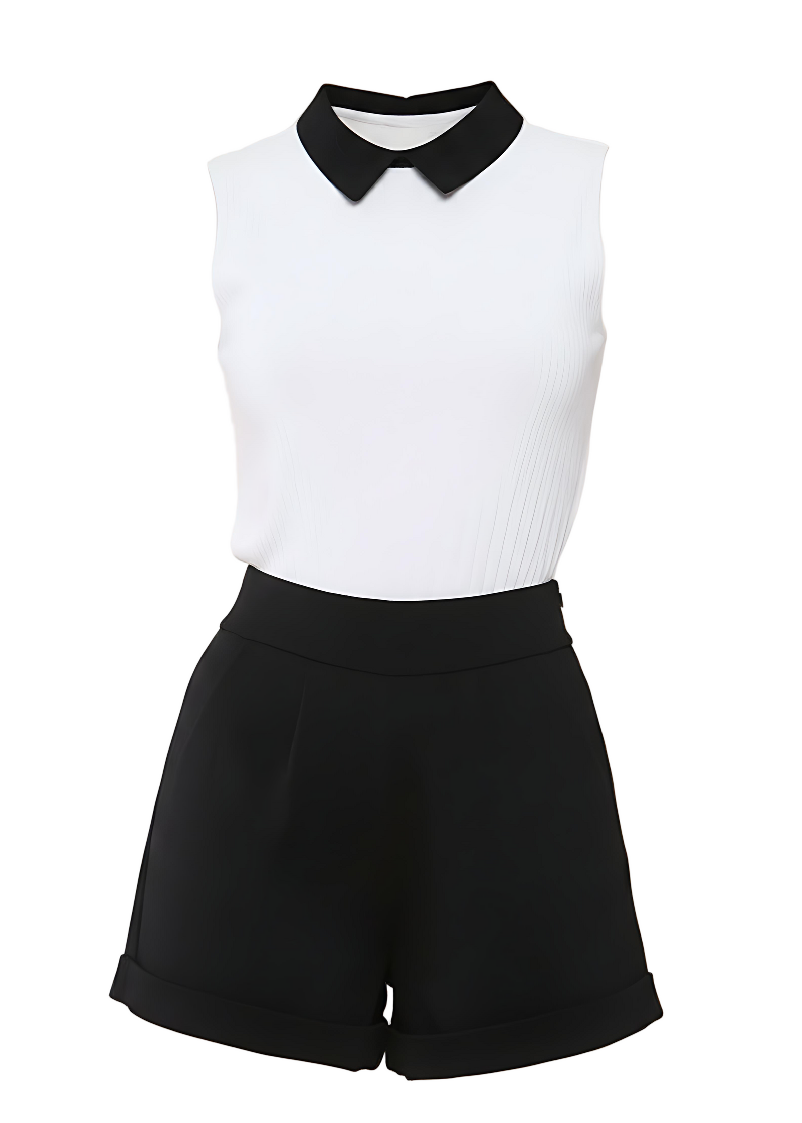 Monochrome Contrast Collar Sleeveless Playsuit