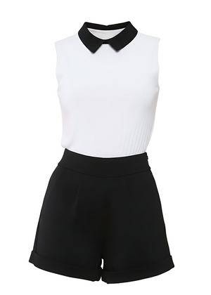 Monochrome Contrast Collar Sleeveless Playsuit