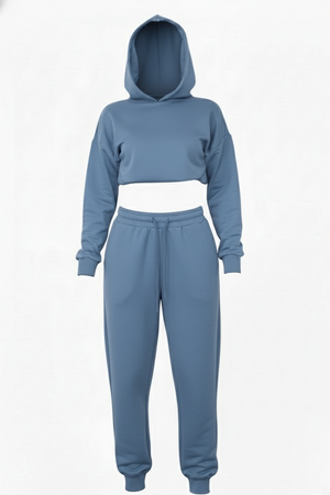 Matching Oversized Hooded Long Sleeve Cropped Top Ribbed Tracksuit