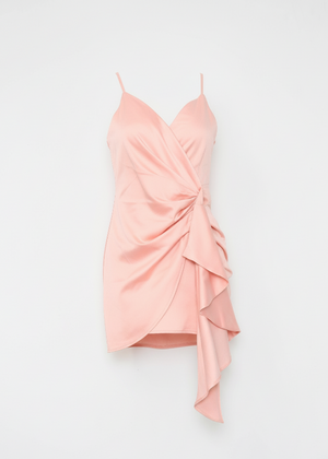 Satin Wrap Mini Dress Ruched Waist