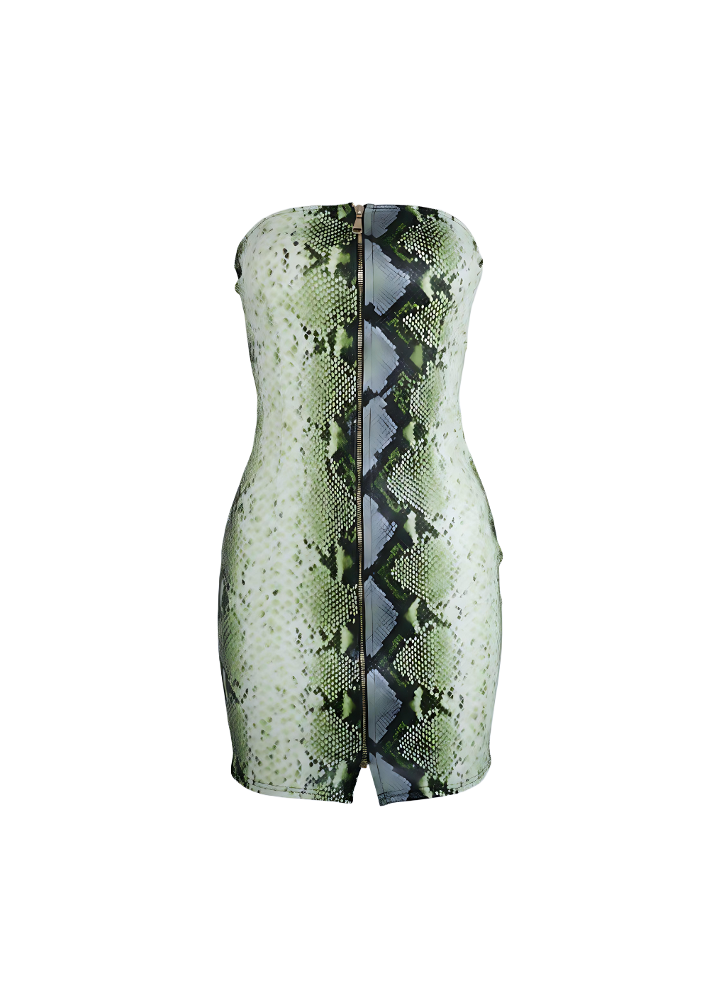 Green Bandeau Snake Print PU leather Mini Dress