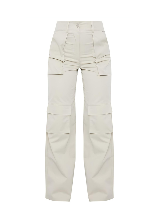 High Waist Tailored Cargo Trousers With Pocket Detail