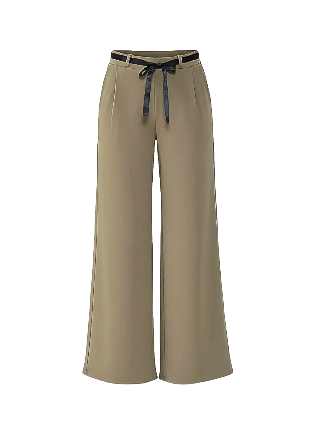 Khaki Chic Belted Wide Leg Crepe Trousers