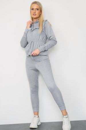 Light Grey Long Sleeve Lounge Top Adjustable Waist With Frill Accents