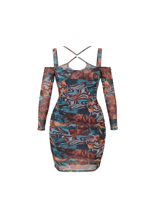 Marble Effect Mini Dress Figure-Hugging Print