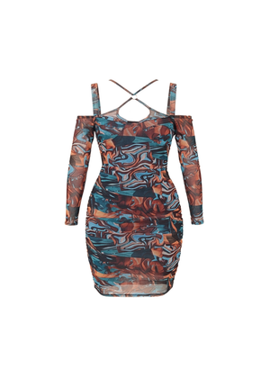 Marble Effect Mini Dress Figure-Hugging Print