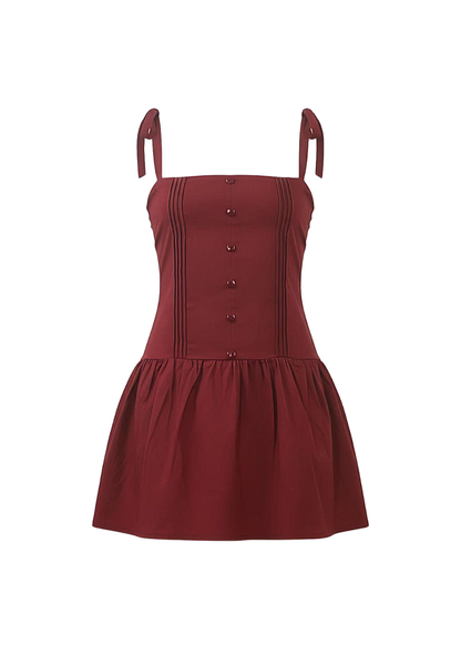 Maroon Button-Down Strap Mini Dress Bodice & Flared Hem