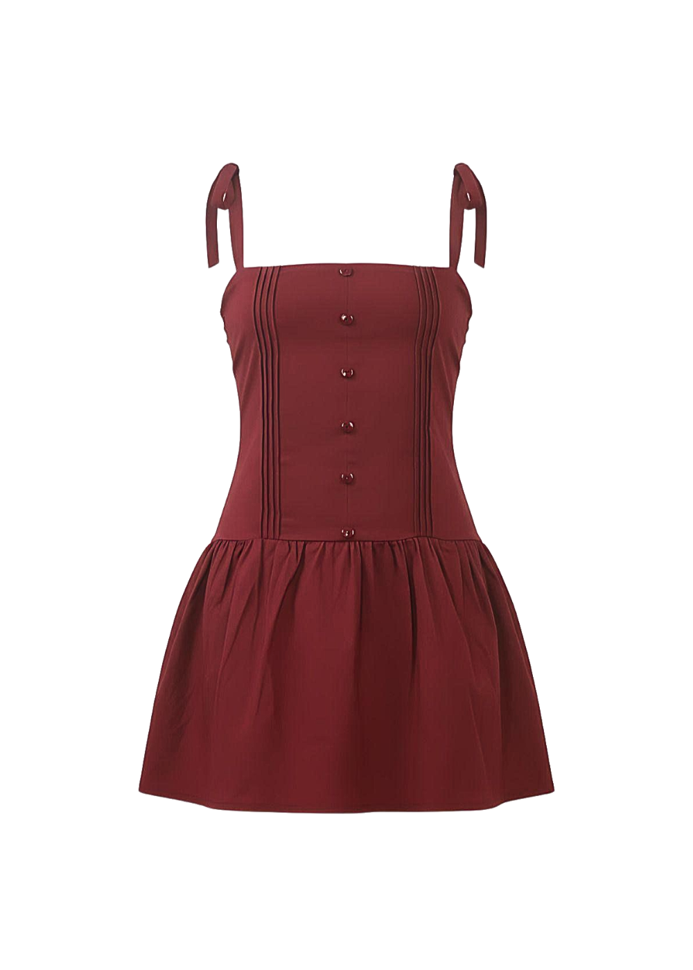 Maroon Button-Down Strap Mini Dress Bodice & Flared Hem