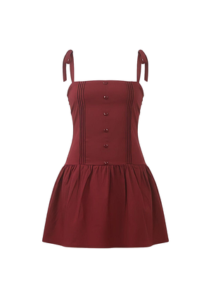 Maroon Button-Down Strap Mini Dress Bodice & Flared Hem