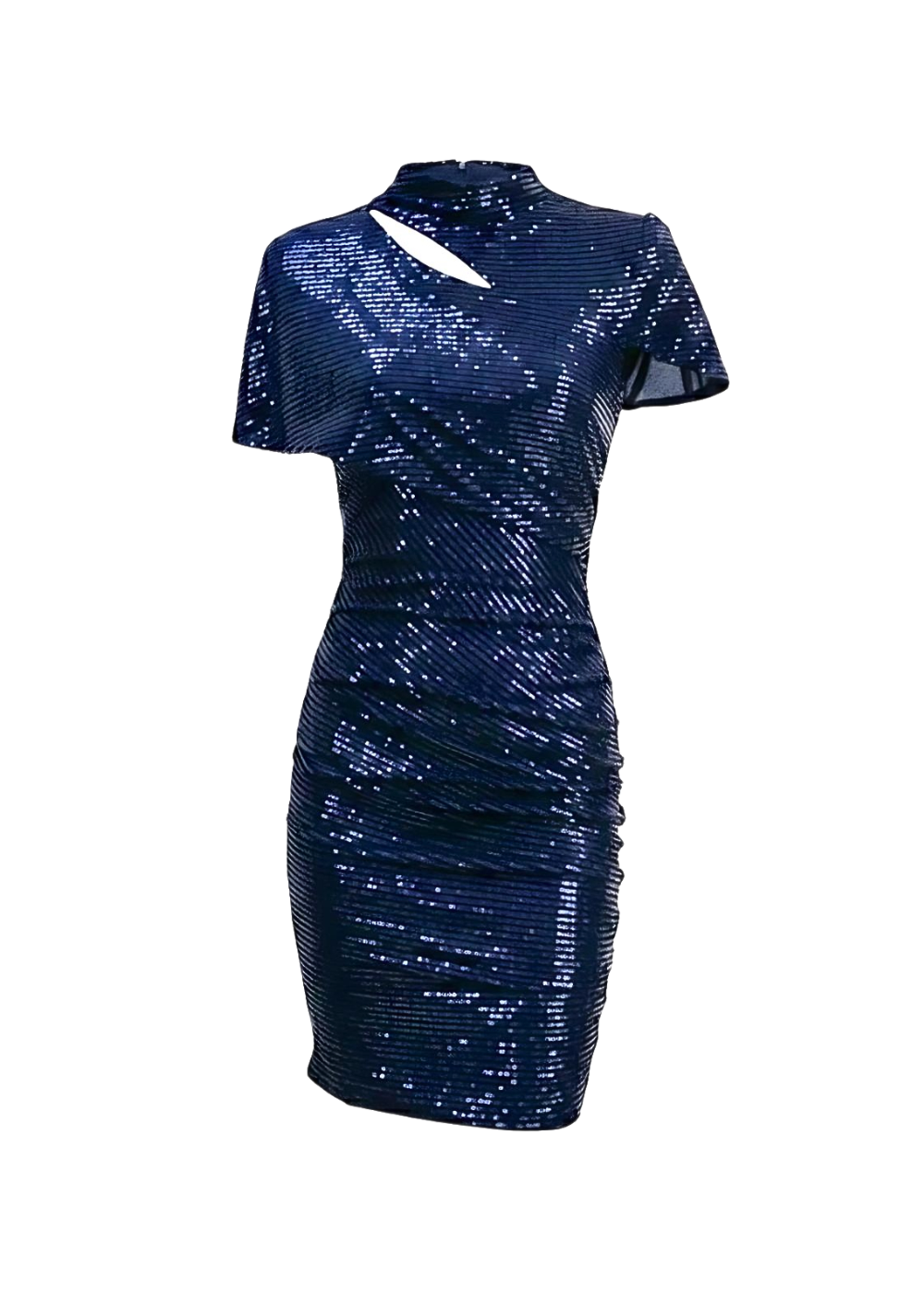 Navy Sequin Bodycon Asymmetric Sleeve Mini Dress