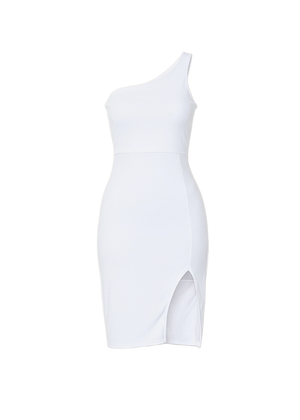 White One Shoulder Cocktail Party Dress With Side Slit