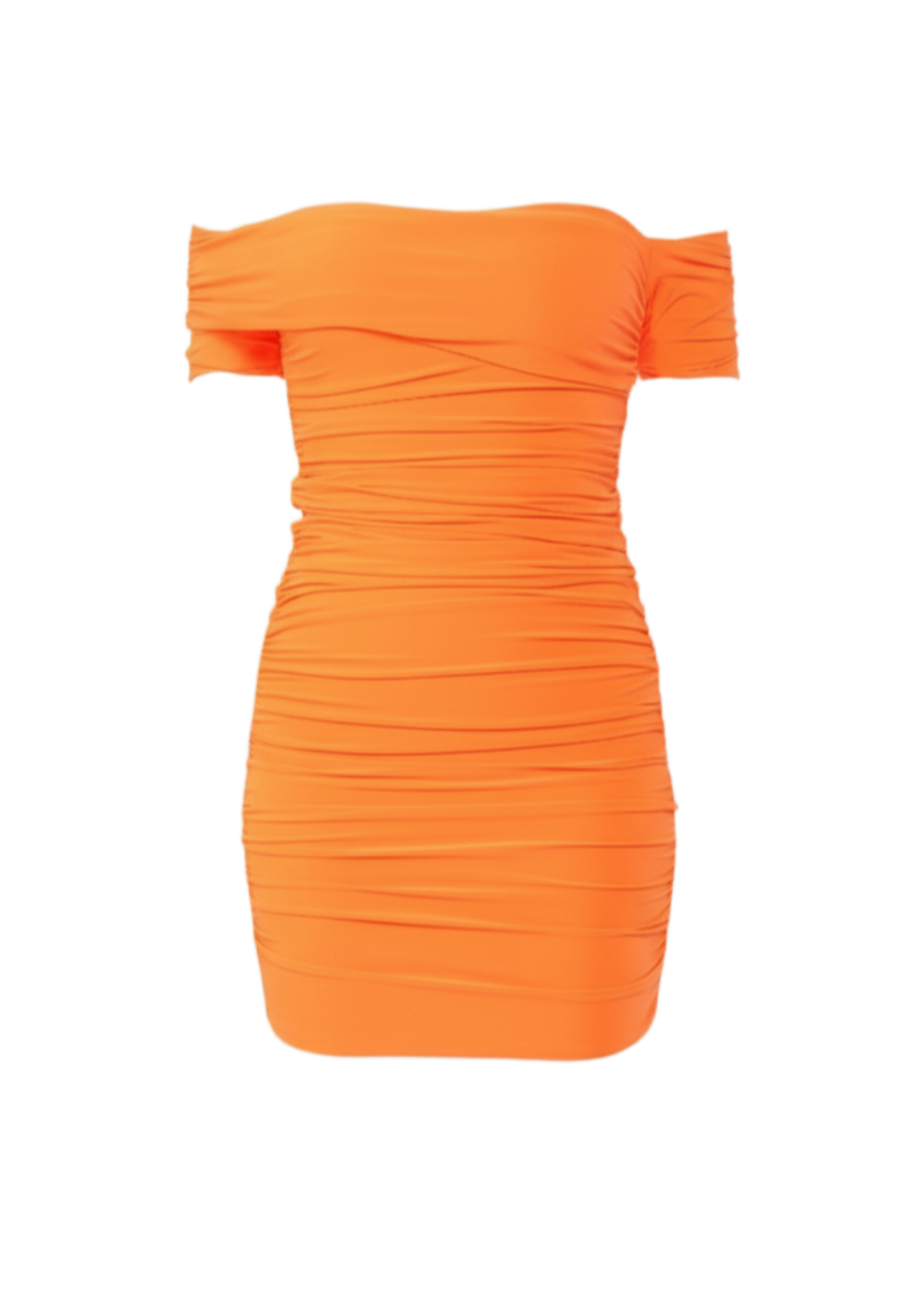 Orange Ruched Bardot Bodycon Mini Dress