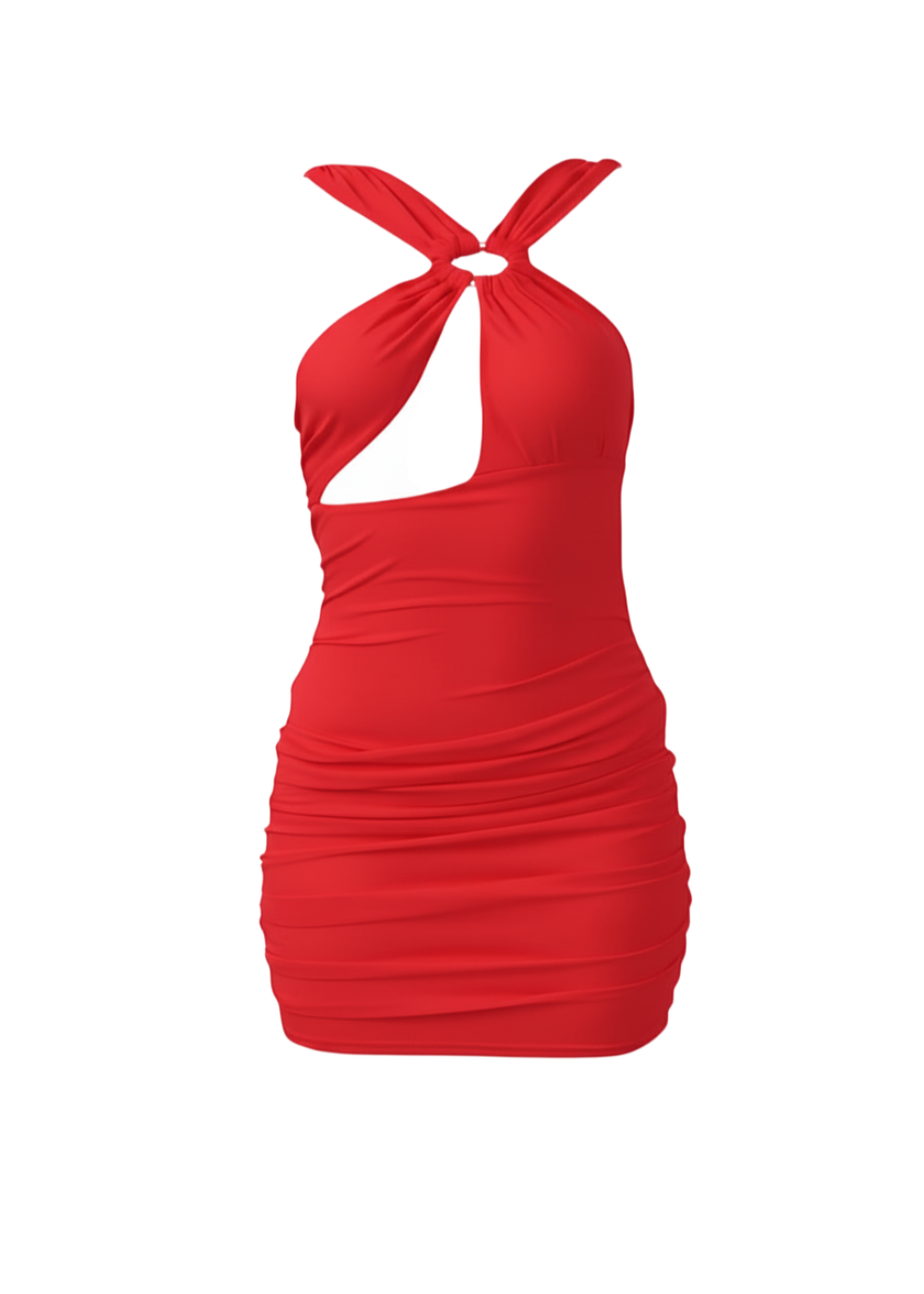 Red Cut-Out Ring Detail Bodycon Mini Dress