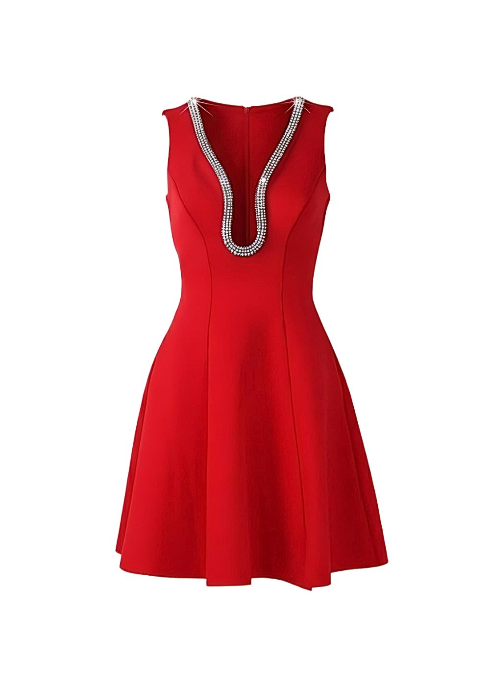 Red Embellished Deep V Flare Dress – Luxe Mini Edition
