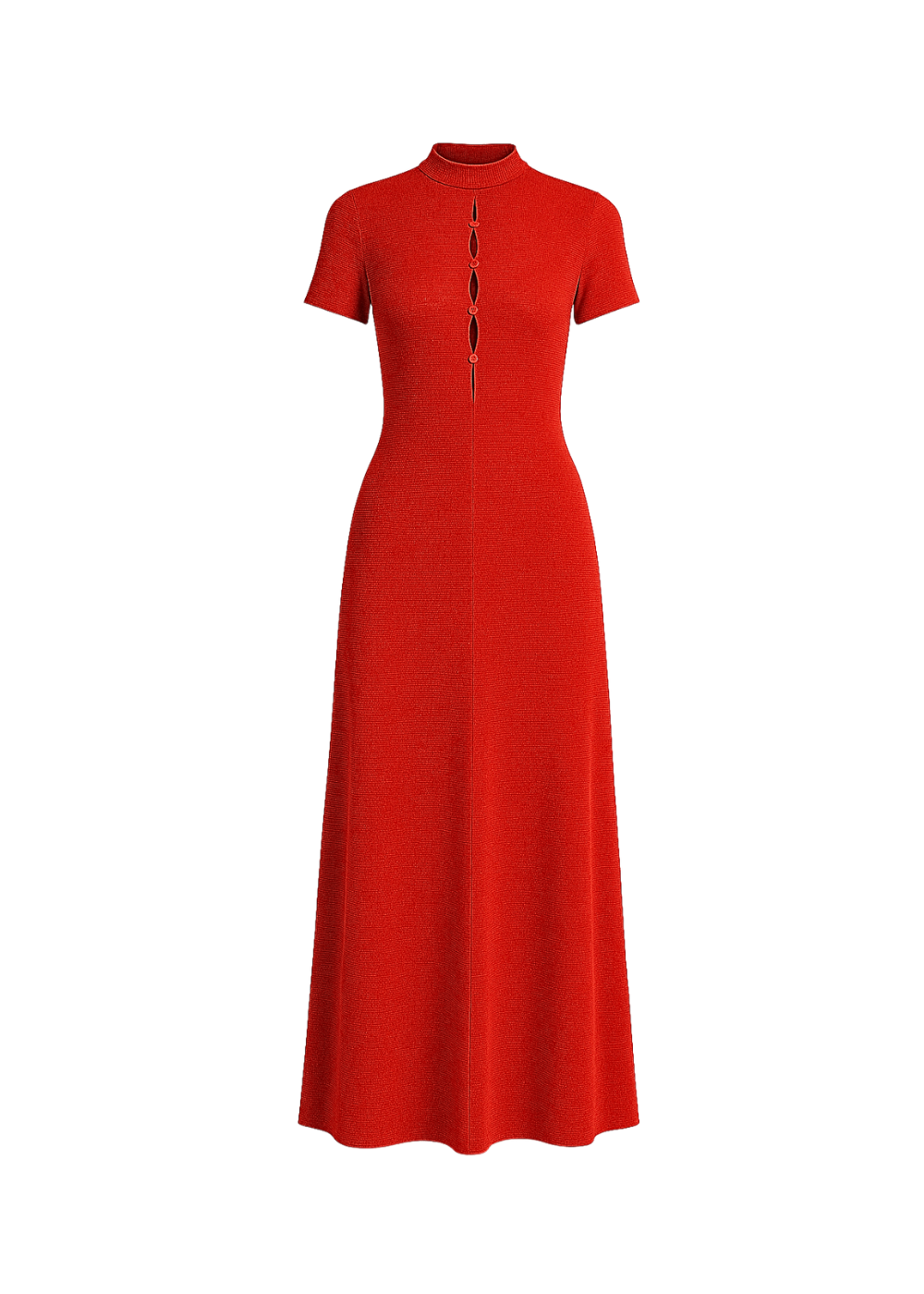 Red Keyhole Detailed Sparkly Slim Fit High Neckline Maxi Dress