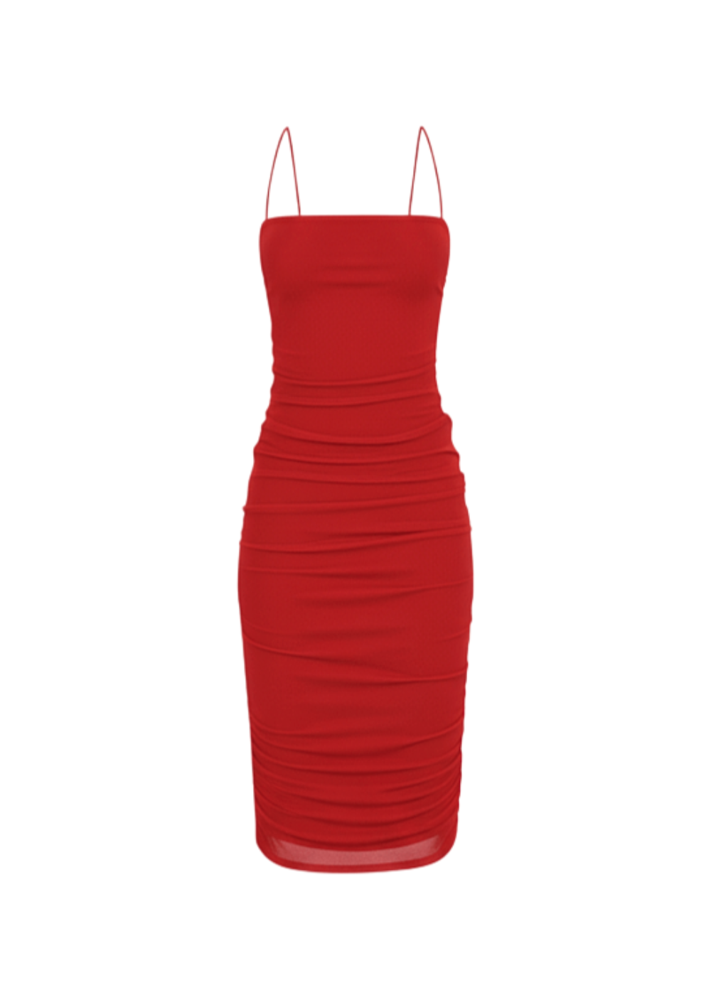 Red Mesh Bodycon Side Drawstring Detail Midi Dress