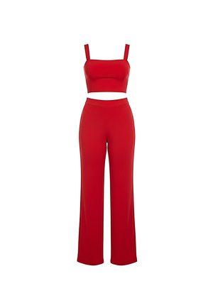 Red Women’s Co-ord Crop Top & Wide Leg Shaping Trousers