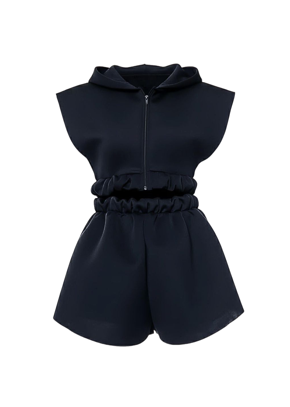 Black Ribbed Sleeveless Cropped Hoodie Shorts Co-Ord Set