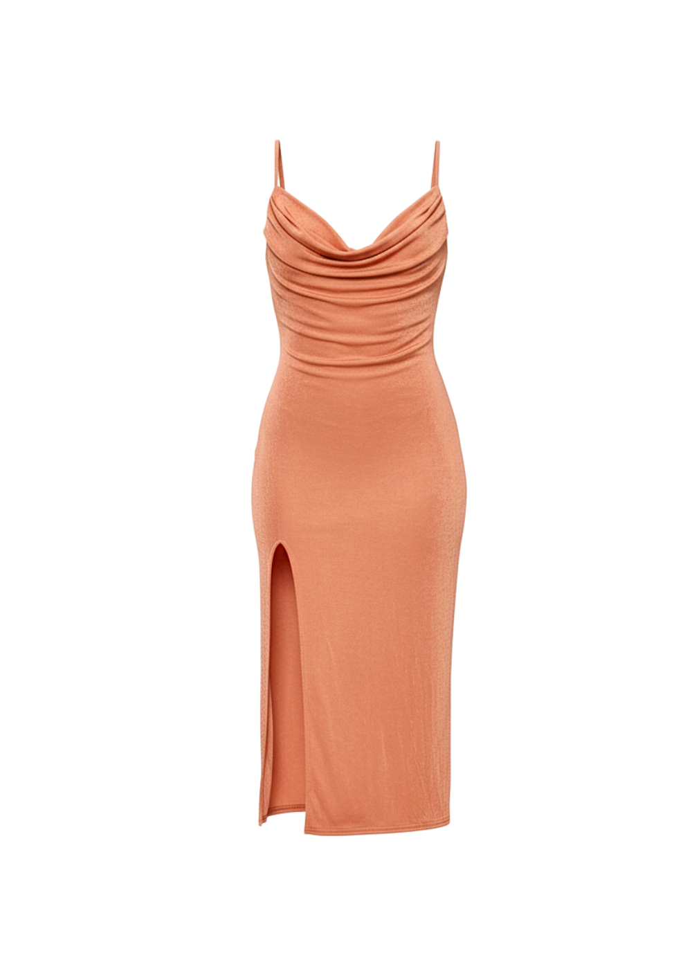 Rust Slinky Cowl Neck Midi Slip Dress With Side Slit