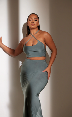 Shape Sea Green Slinky Cross Strap Crop Top