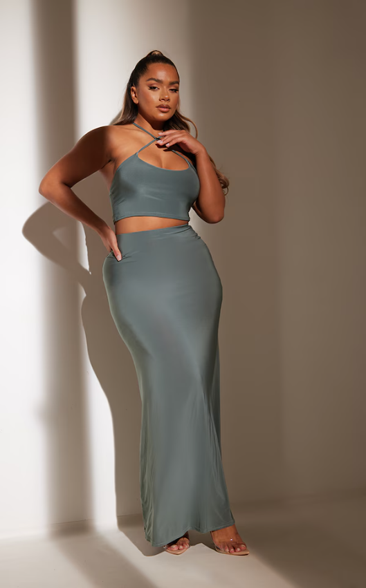 Shape Sea Green Slinky Cross Strap Crop Top