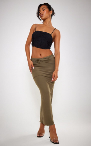 Khaki Soft Touch Knot Front Midaxi Skirt