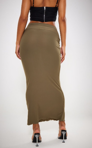 Khaki Soft Touch Knot Front Midaxi Skirt