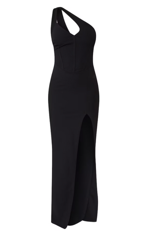 Black One Shoulder Cut Out Cup Detail Maxi Dress