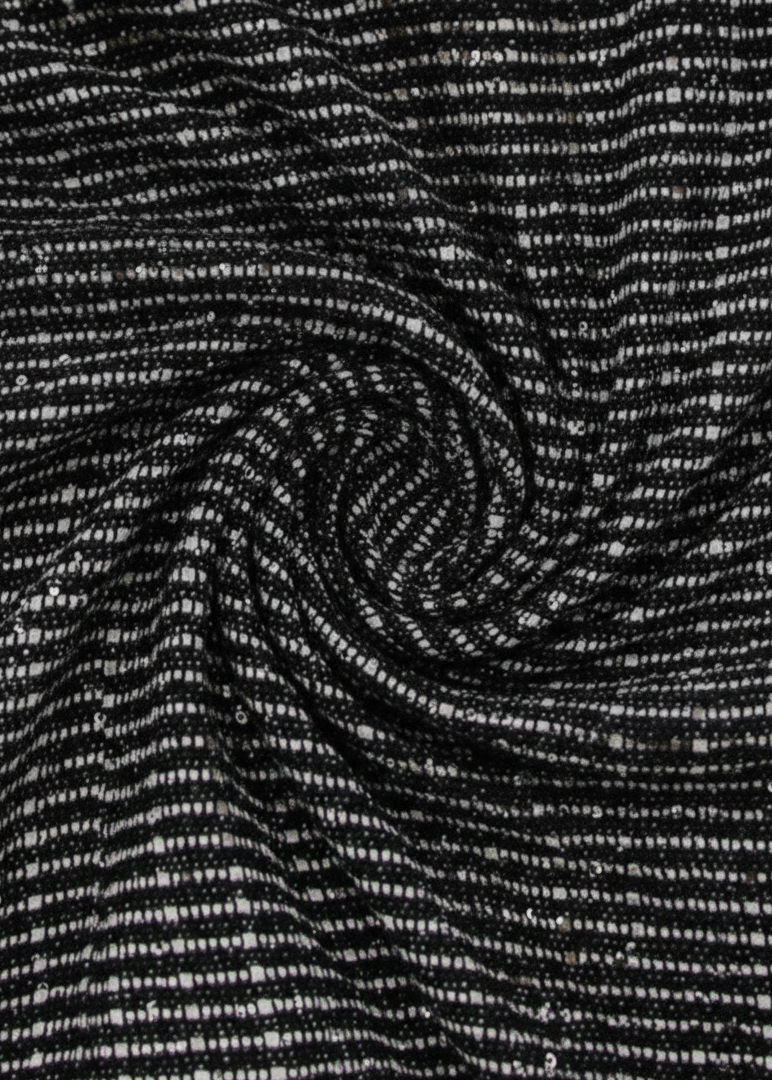 Silver Stripped Nylon Metallic Sequin Long Sleeve Bodycon Mini Dress