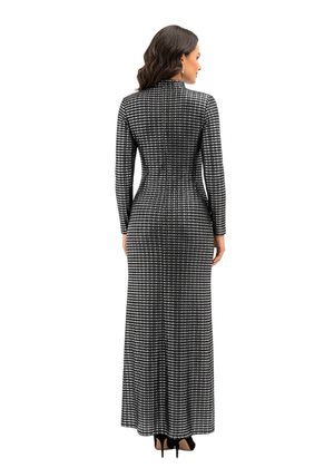 Silver Stripped Nylon Metallic Sequin Long Sleeve Bodycon Maxi Dress