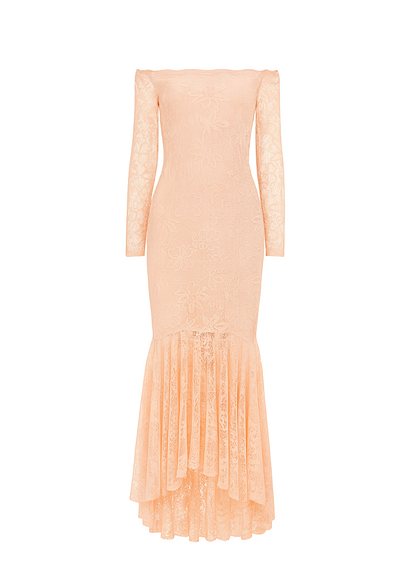 Stone Floral Bodycon Lace Off-Shoulder Maxi Dress