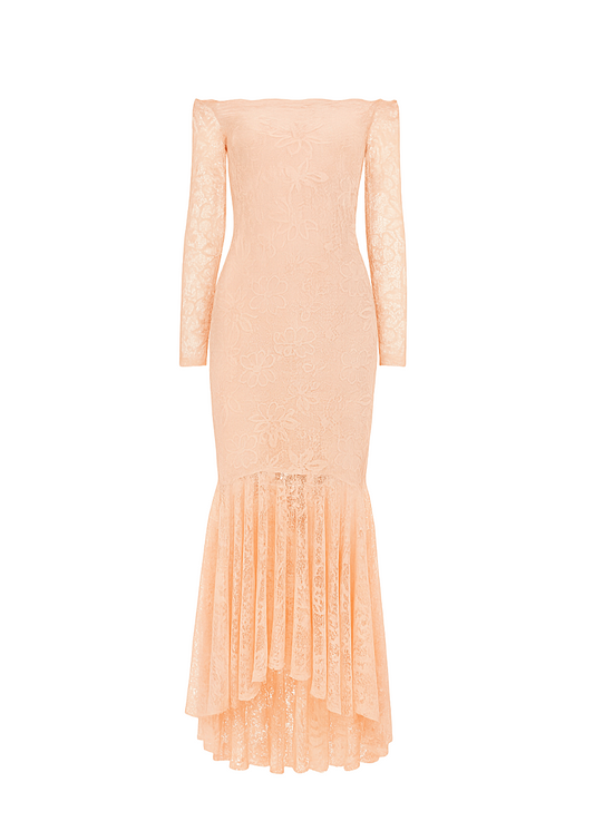 Stone Floral Bodycon Lace Off-Shoulder Maxi Dress