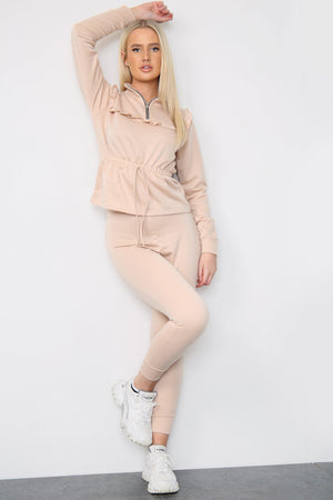 STONE PINK FRILL TRIM TOP AND JOGGERS CO-ORD SET - Co-ords - Avinci