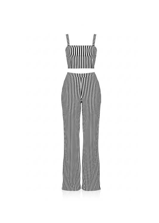 Striped Women’s Co-ord Crop Top & Wide Leg Shaping Trousers