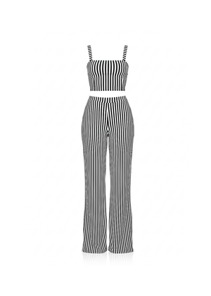 Striped Women’s Co-ord Crop Top & Wide Leg Shaping Trousers