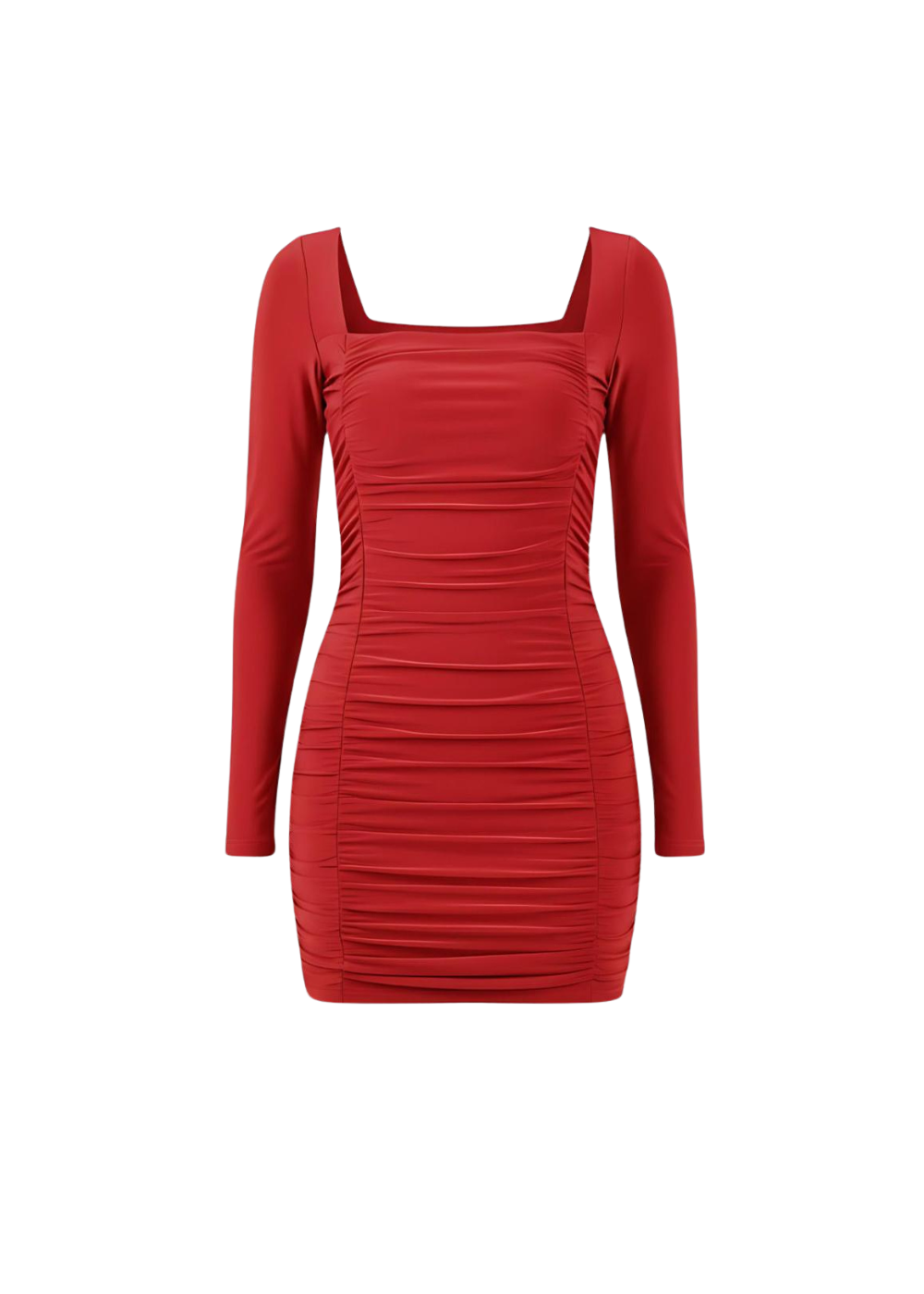 Red Long Sleeve Ruched Bodycon Mini Dress