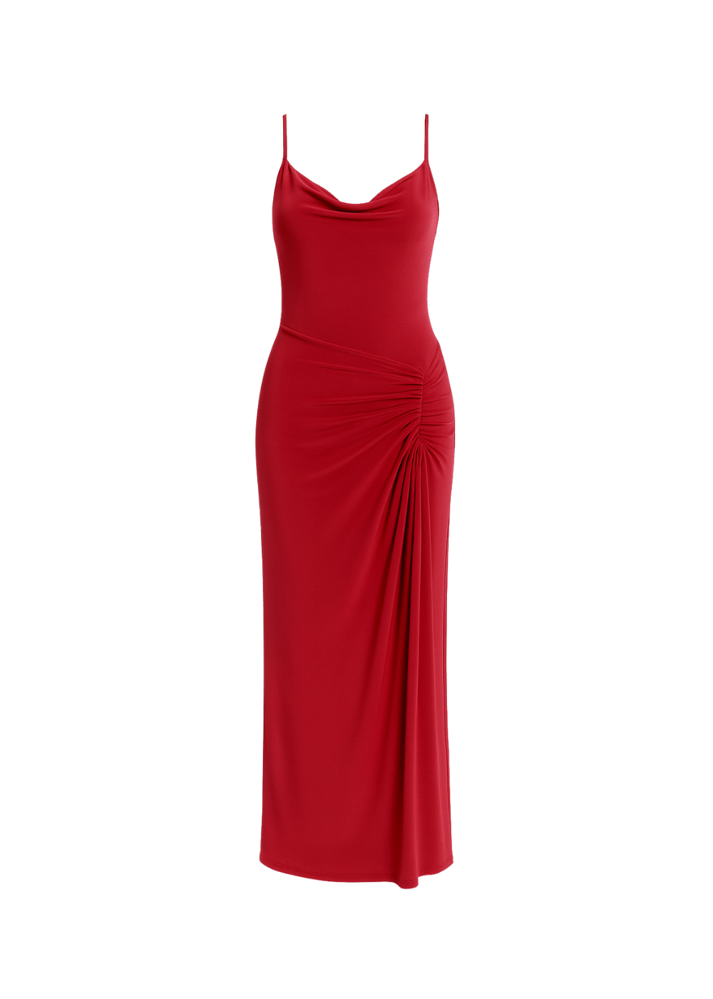 Wine Cowl Neckline Figure-Flattering Spaghetti Strap Dress