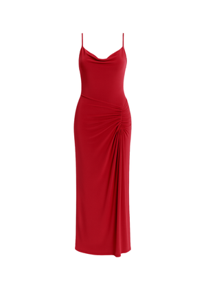 Wine Cowl Neckline Figure-Flattering Spaghetti Strap Dress